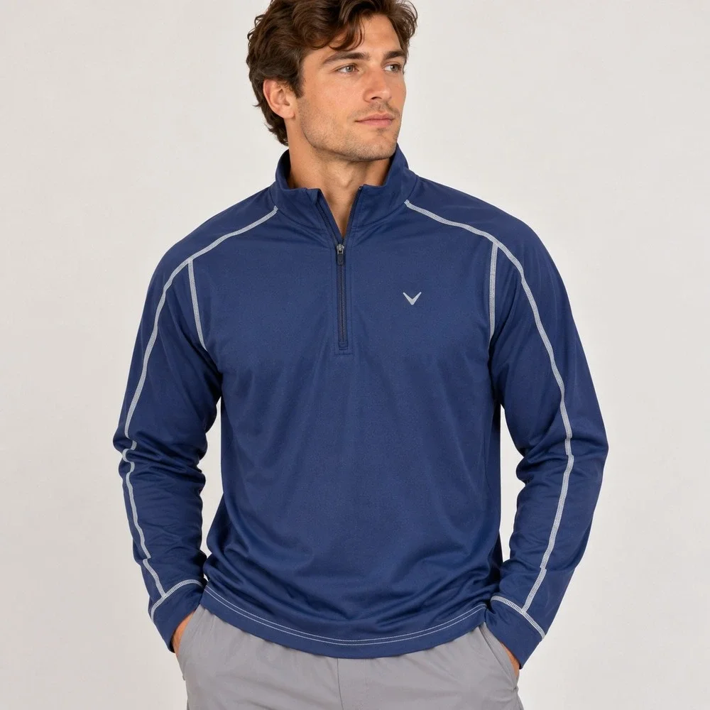 Callaway Mens Weather Series Hydrofuge Quarter-Zip Pullover Blue Medium